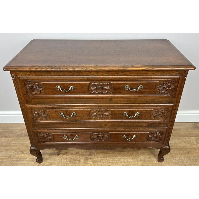 Vintage French Louis XVI Style Carved Oak Chest of Drawers For Sale - Image 14 of 14