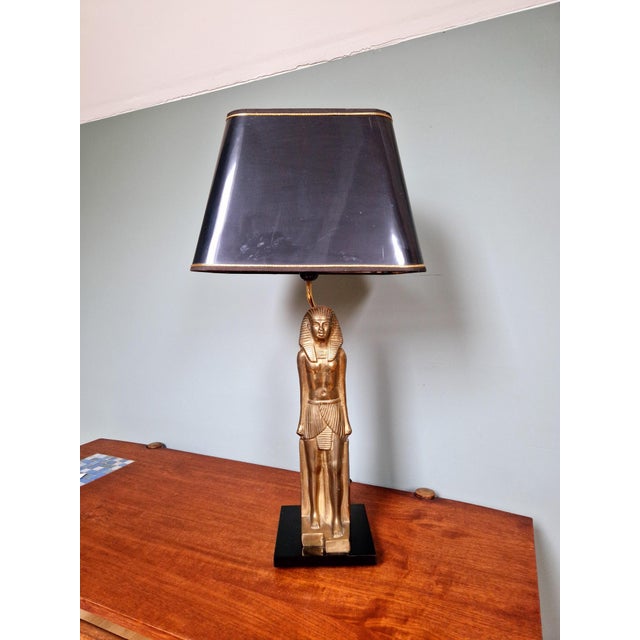 Large Hollywood Regency Egyptian Bronze Table Lamp, 1970s For Sale - Image 10 of 13