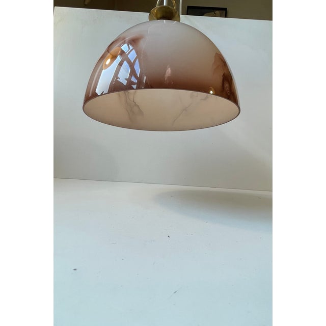 Metal Scandinavian Functionalist Pendant in Brass and Pink Marble Glass, 1940s For Sale - Image 7 of 10