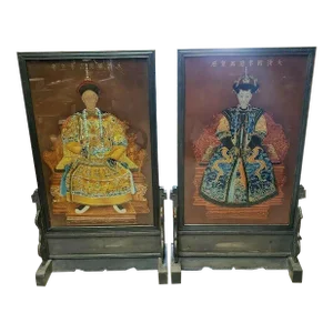 Pair of Circa 1900 Chinese Guangxu Emperor and Empress Dowager Longyu Reverse Painted Table Screens