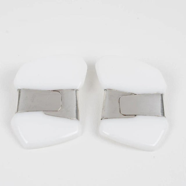 Anne and Frank Vigneri Sterling Silver and White Lucite Clip Earrings For Sale - Image 4 of 6