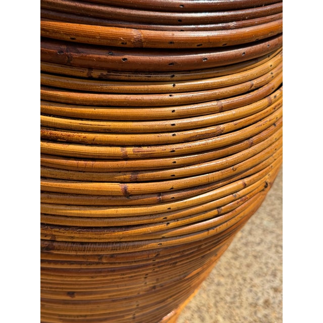 Wood Large Vintage Crespi Style Pencil Reed Rattan Lidded Floor Basket For Sale - Image 7 of 11