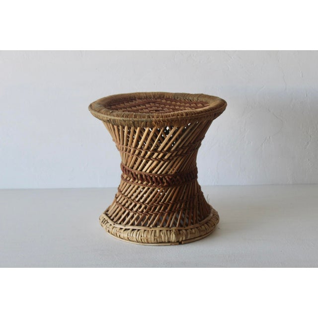 Vintage Woven Bamboo Rattan Woven Cane Wicker Stool Mid-Century For Sale - Image 17 of 17