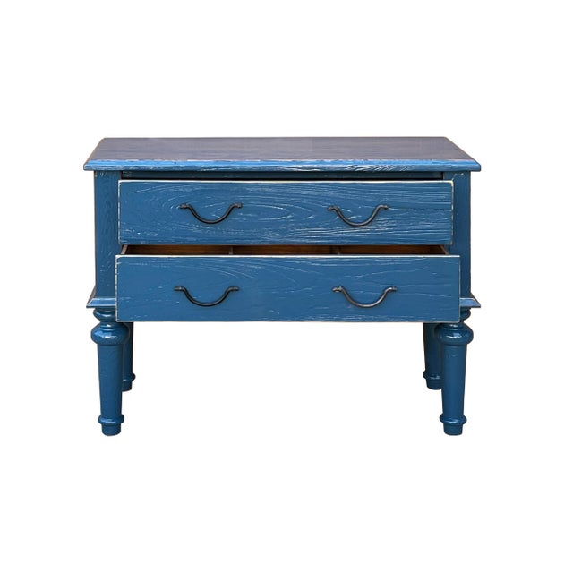 2010s Rough Wood Blue Lacquer 2 Drawers Sideboard Credenza Table Cabinet For Sale - Image 5 of 10
