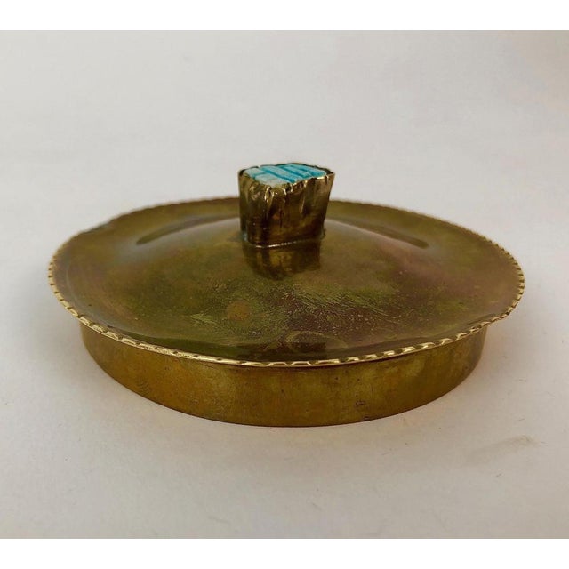 Turquoise Art Deco Cigarette Container in Brass, 1925 For Sale - Image 8 of 10
