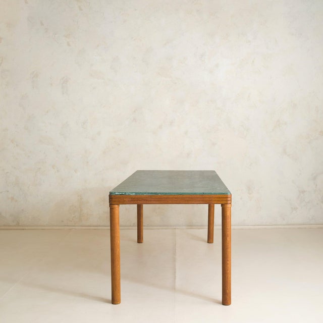 Italian Oak Dining Table with Green Marble Top, 1970s For Sale - Image 4 of 11