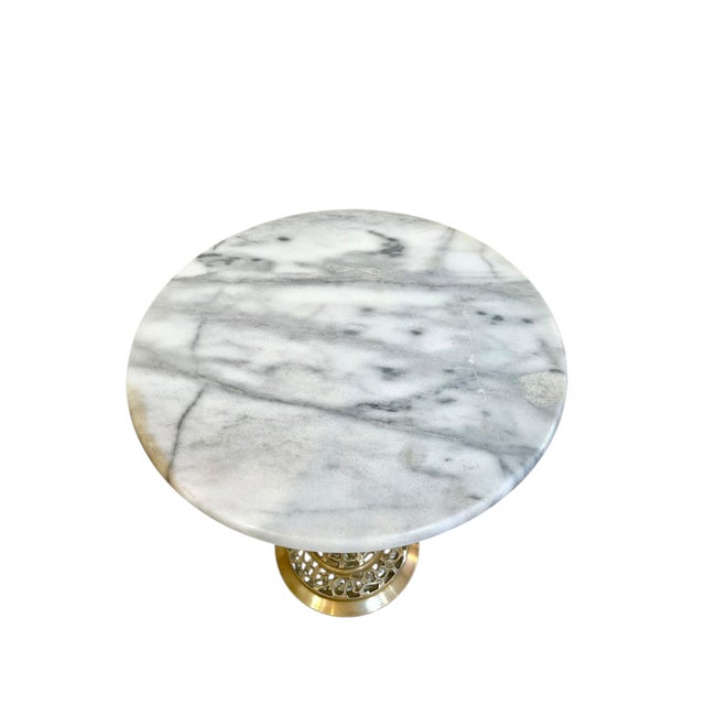 Vintage French Style Marble Top Brass Filigree Base Cocktail Table For Sale - Image 6 of 14