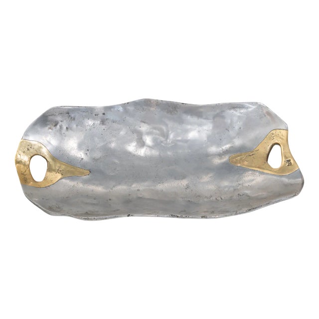 Large Brutalist Tray in Aluminum and Brass from David Marshall, 1980s For Sale