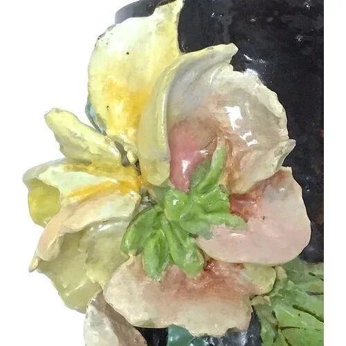 Antique French Barbotine Floral Majolica Vase For Sale In Atlanta - Image 6 of 9