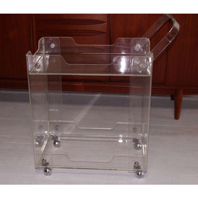Plastic Bent Lucite Studio Crafted Mid-Century Modern Tea Bar Cart on Wheels For Sale - Image 7 of 7