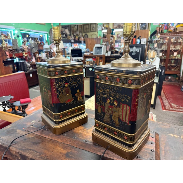 Metal 1970s Tea Caddy Lamps a Pair Chinoisierie Vintage For Sale - Image 7 of 10