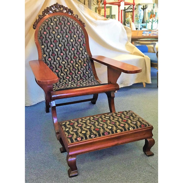 American 1940s Vintage Mahogany Plantation Chair and Footstool For Sale - Image 3 of 13