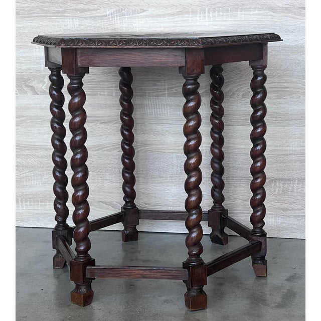 Antique Hexagonal Side or Center Walnut Table With Six Carved Legs For Sale - Image 6 of 10