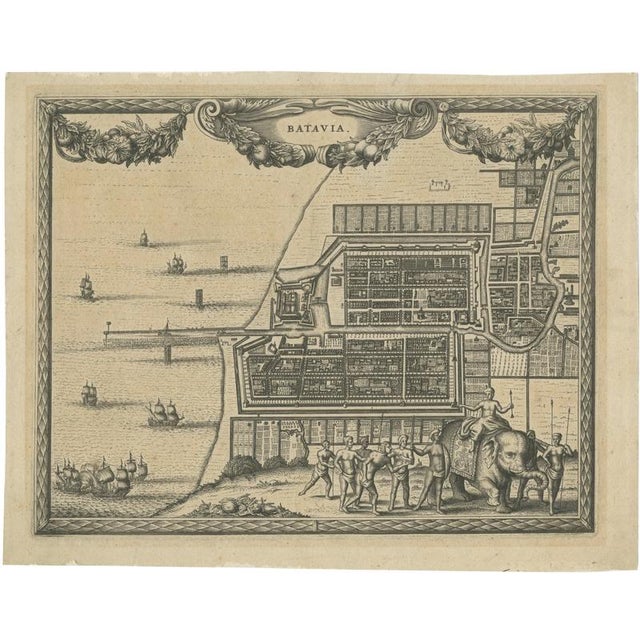 Gray Antique Print of Batavia Capital of the Dutch East Indies by Van Der Aa, 1725 For Sale - Image 8 of 8