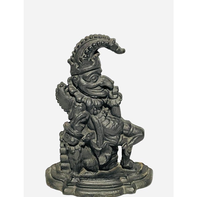 Antique Cast Iron Medieval Renaissance Era Court Jester, Mr Punch, and Dog Door Stop For Sale - Image 6 of 10