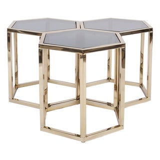 Hexagonal Gold Stainless Steel Table Set For Sale