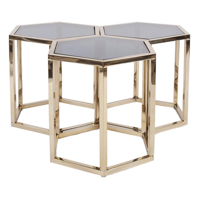 Hexagonal Gold Stainless Steel Table Set For Sale