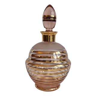 Art Deco Liqueur Carafe with Pink Tinted Glass and Gold Decoration, 1930s For Sale