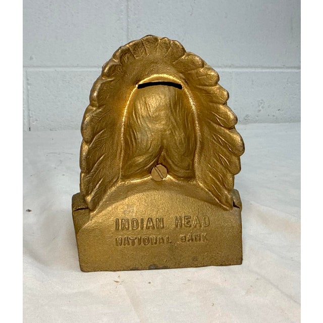 1940s Share Vintage Original Indian Head National Bank Chief Cast Iron Still Coin Bank For Sale - Image 5 of 9