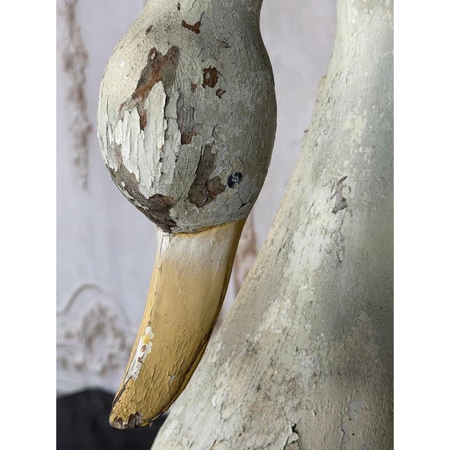 1920s Large Antique Folk Art Carved Wood Swan - Original White Patina For Sale - Image 5 of 18