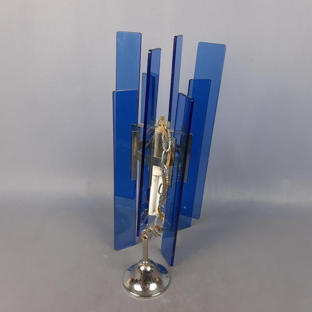 Blue Glass Plate Pendant Light by Antonio Lupi, 1970s For Sale - Image 4 of 18