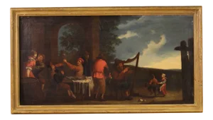 Bamboccianti Genre Scene, 1650, Oil on Canvas, Framed