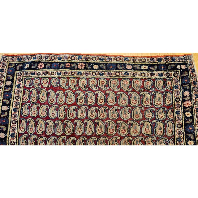 Textile Vintage Malayer Area Rug, Hand-Knotted Wool, Allover Paisley Pattern, Red & Navy, 3x3 For Sale - Image 7 of 14
