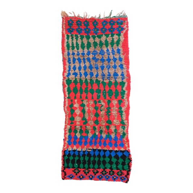 1990’s Moroccan Tribal Colorful Boujaad Rug - 7.9 X 3.25 Ft For Sale