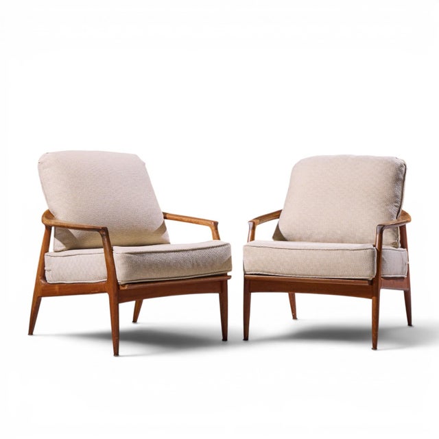 Milo Baughman for Thayer Coggin Mid Century Walnut Lounge Chairs - Pair Each chair measures: 28.25 wide x 30 deep x 33...