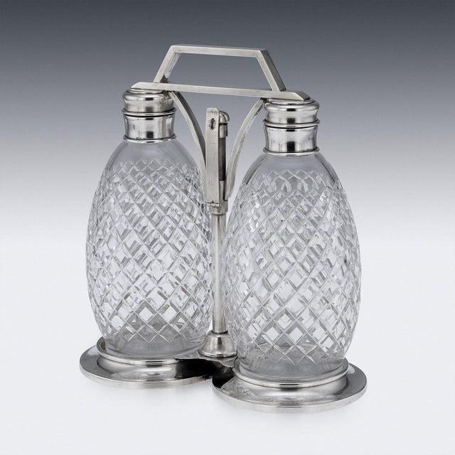 Vintage American Silver and Cut Glass Tantalus from Tiffany & Co, 1920, Set of 2 For Sale - Image 6 of 18