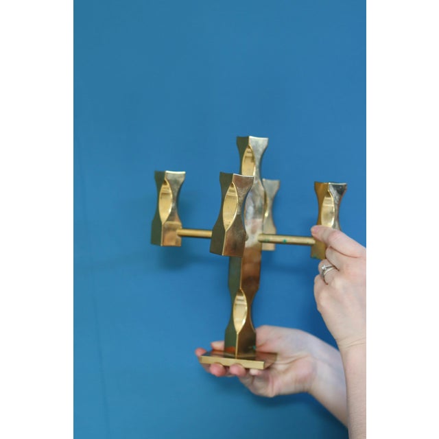 Metal Swedish Brass Five-Arm Candelabra by Lars Åkesson for Vallonmässing For Sale - Image 7 of 11