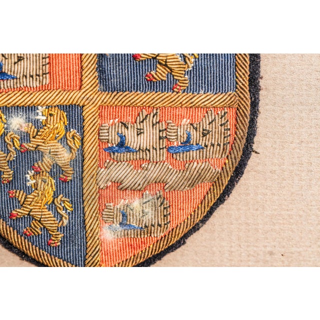 Preppy Antique English School Framed Crest Patch Armorial Coat of Arms Home Wall Decor For Sale - Image 9 of 11