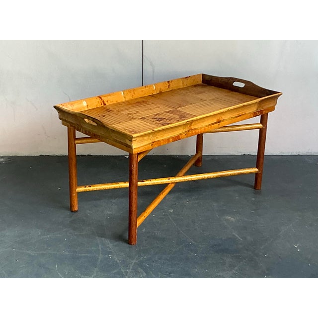 Camel Vintage Coastal Patch Work Reed Coffee Table For Sale - Image 8 of 9
