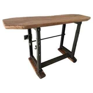 Antique Industrial Iron Hall Table with Wooden Top from Singer, 1920s For Sale