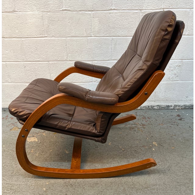 Brown Vintage Bentwood and Leather Rocking Chair For Sale - Image 8 of 12