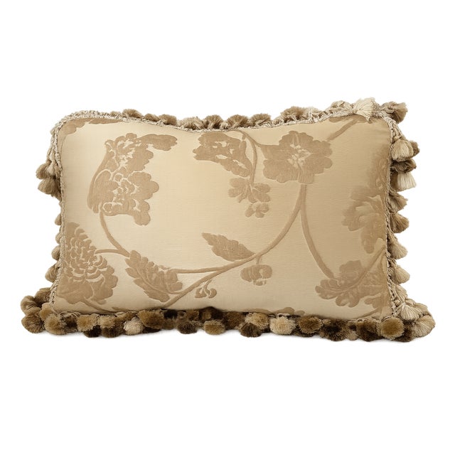 Beige Custom Scalamandre "Cinnabar" Lumbar Pillow With Tassel Fringe & Down Insert, 18 X 12 For Sale - Image 8 of 8