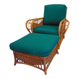 Henry Link Art Deco Style Rattan Lounge Chair & Ottoman For Sale