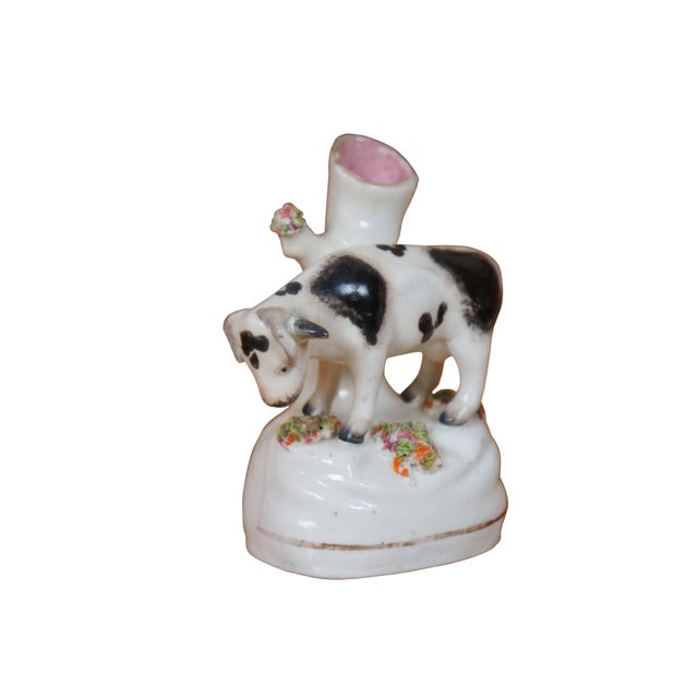 English Antique 19th Century Petite Staffordshire Cow Spill Vase Flatback Figurine For Sale - Image 3 of 11