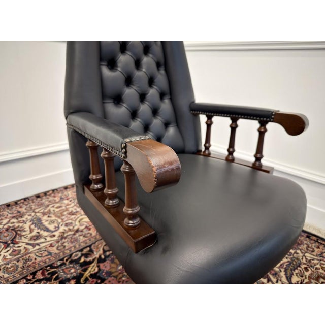Wood English Chesterfield Desk Chair in Black For Sale - Image 7 of 9