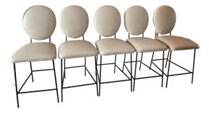 Leather Counter Stools With Blackened Steel Frame - Set of 5