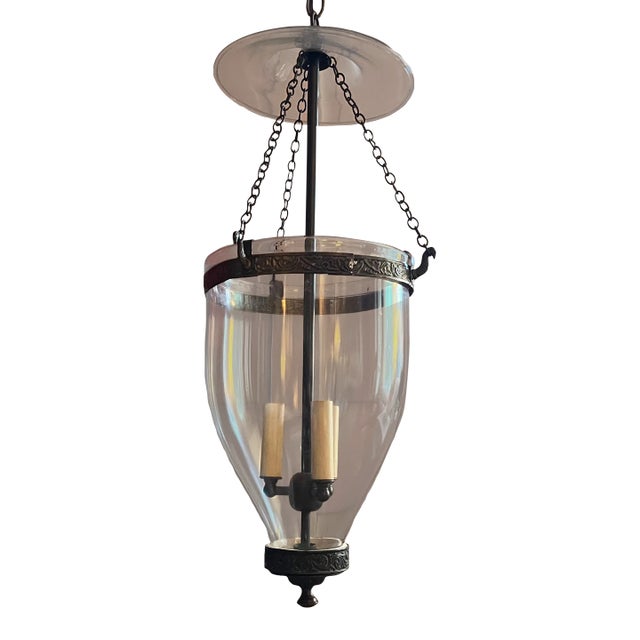 Antique 19th Century English Regency Bell Jar Blown Glass Hall Lantern With Smoke Shade Now Electrified For Sale