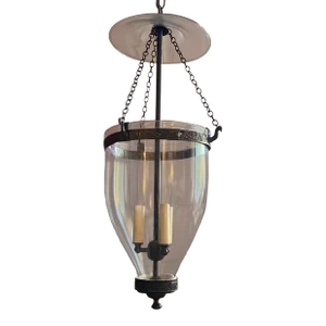 Antique 19th Century English Regency Bell Jar Blown Glass Hall Lantern With Smoke Shade Now Electrified