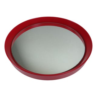 Mid-Century Modern Circular Wall Mirror in Red Lacquered Wood, 1960s For Sale
