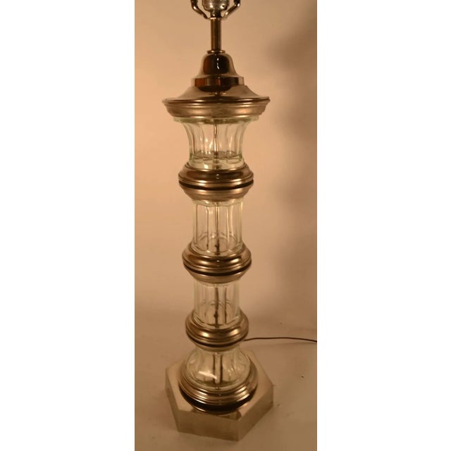 Glass Column Lamp With Silver Details For Sale - Image 9 of 11