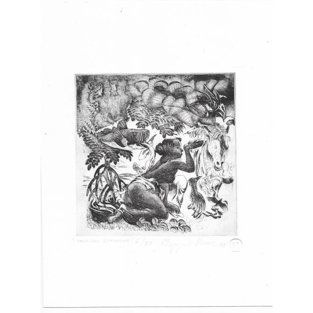 1998 etching by Vietnamese born artist Nguyen Phuoc (born 1943) "Tropical Symphony" pencil signed, dated and numbered 6 of...