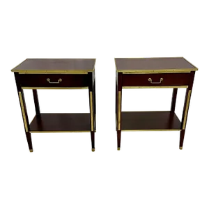 Pair of One Drawer Neoclassical Style Bronze-Mounted Mahogany End / Side Tables
