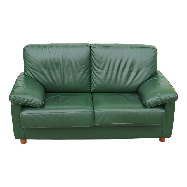 Vintage Green Leather Sofa, 1960s For Sale