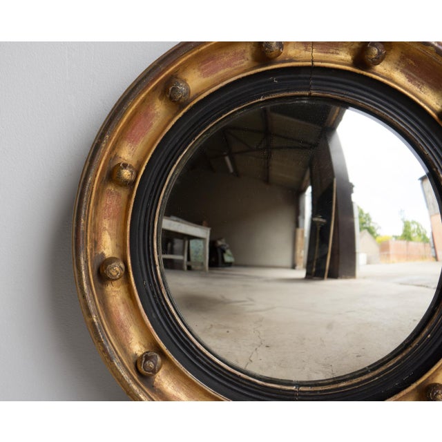 Gold Antique Regency Gilt Convex Wall Mirror, Early 19Th Century For Sale - Image 8 of 9