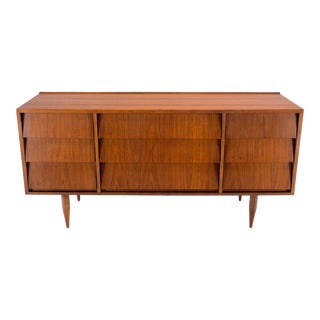 Louver Front 9 Drawers Long Credenza Dresser American Mid-Century Modern For Sale