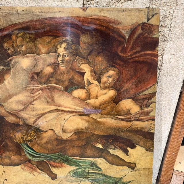 Renaissance The Creation of Adam Michelangelo by Maria Teresa Mendez Goatskin on Wood For Sale - Image 3 of 14